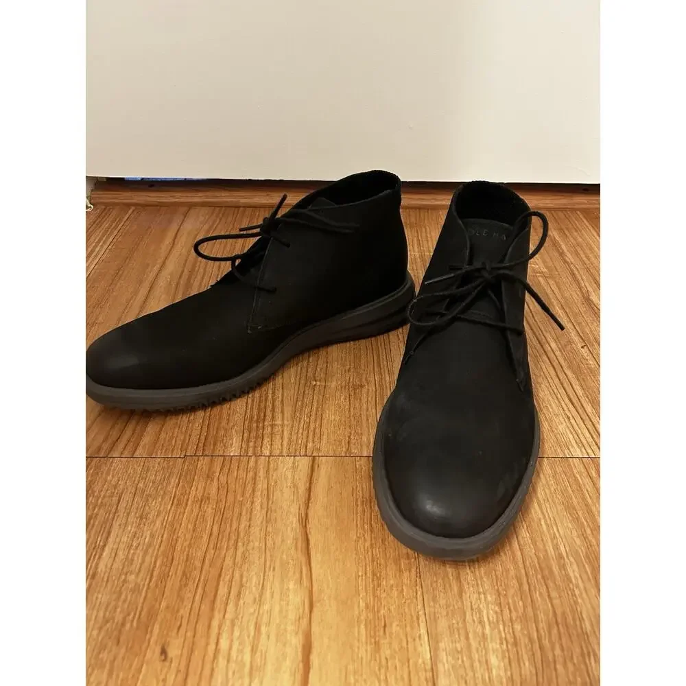 Cole Haan Boots Men 8.5 Black Grand + Lace Up Suede